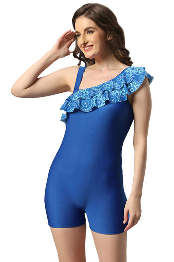 Buy Soie Polyamide Elastane One-shoulder Swimdress - Blue Blue Print